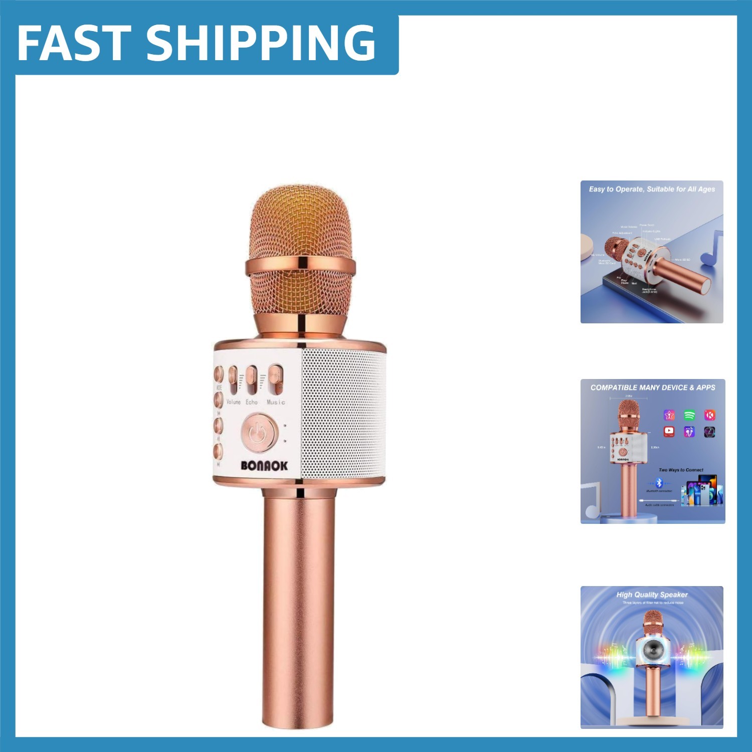 Rose Gold Wireless Bluetooth Karaoke Microphone - Portable Party Essential