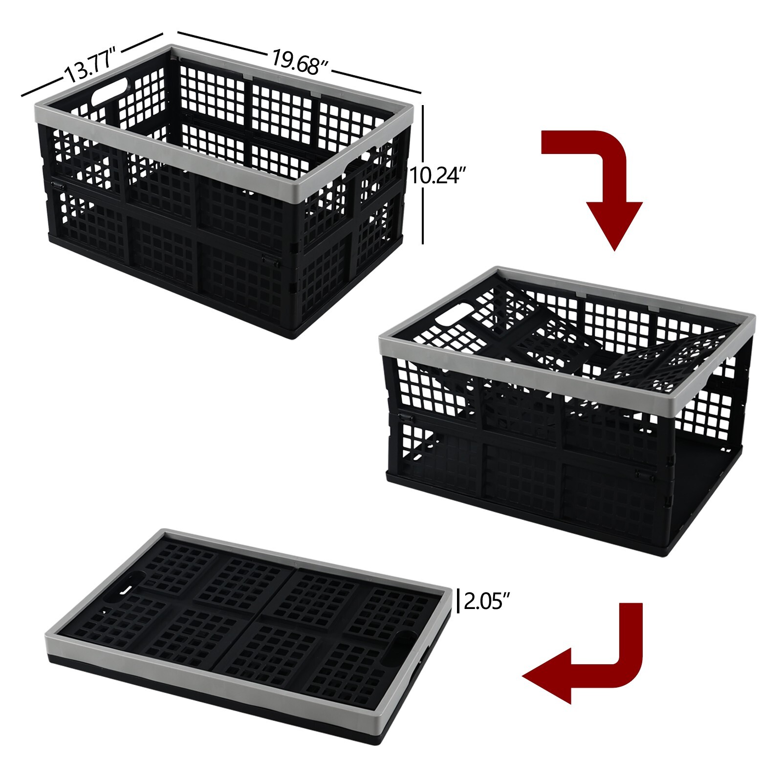 Idotry 42L Plastic Stackable Storage Milk Crate with Handles Heavy Duty (4 Pack)
