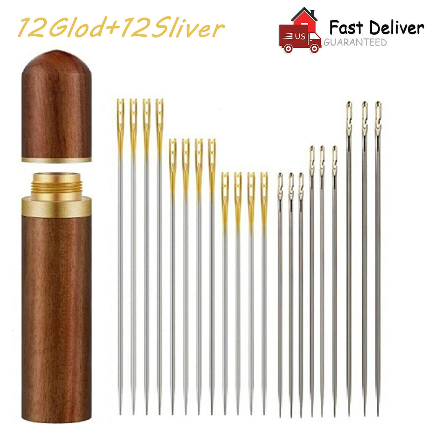 24 Pcs bestseller Stainless Steel Self-Threading Sewing & Darning Needles