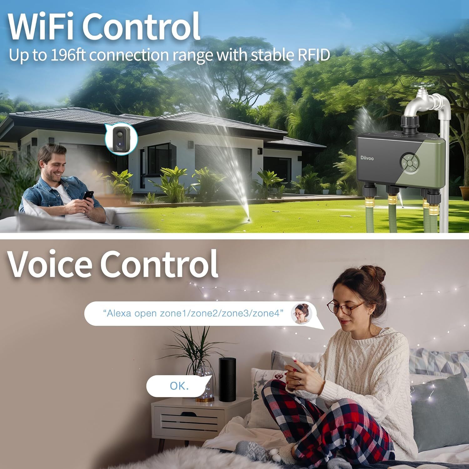 Sprinkler Timer Outdoor WiFi Water Timer for Garden Hose Programmable 4 Outlets
