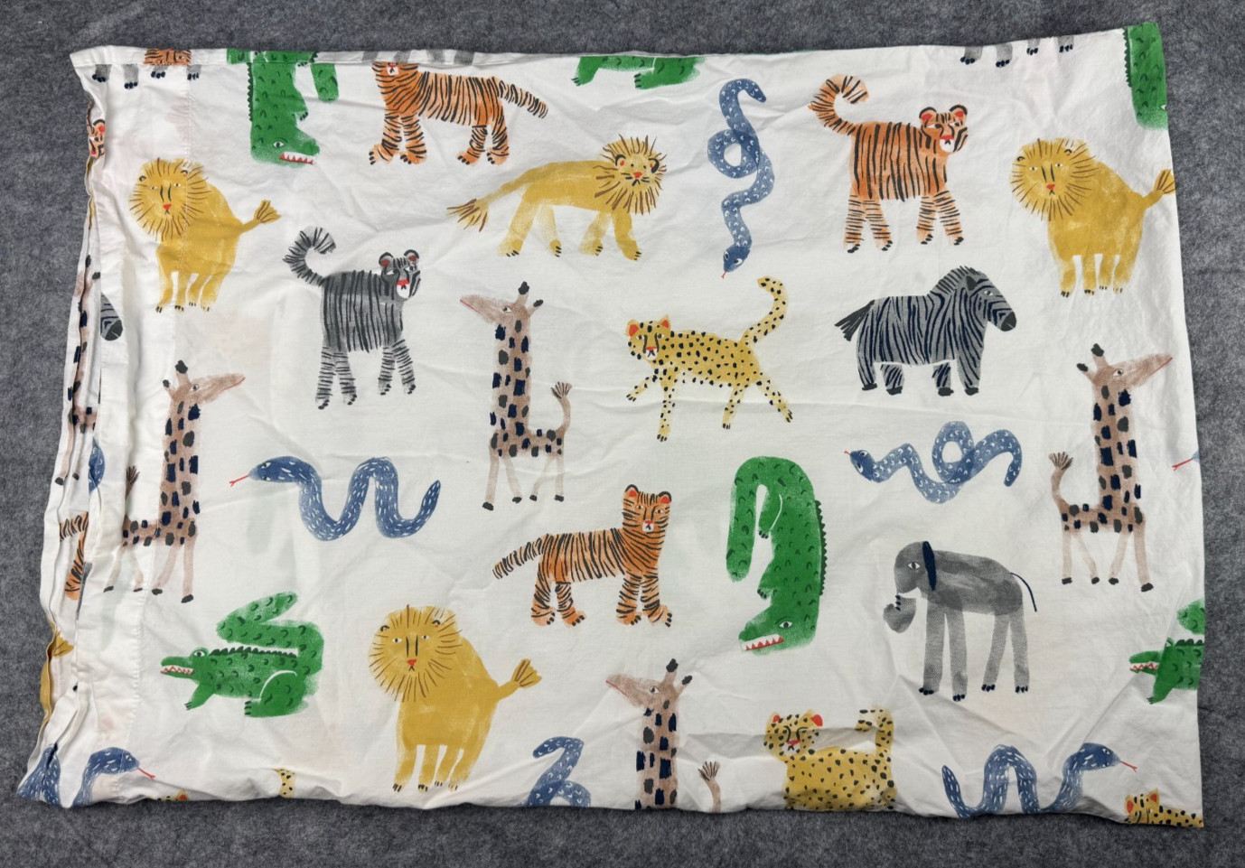 Pottery Barn Kids Pillowcase Silly Safari Animals Organic Cotton Whimsical Cover