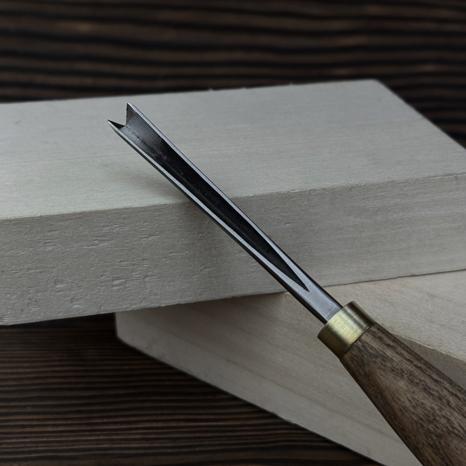 Hand-Forged V-Parting Chisel. Ash Handle Detail Tool with Sheath. Carver Gift.