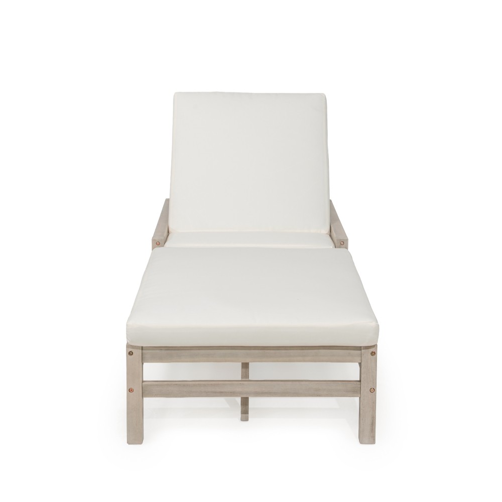 2-Pack Wood Chaise Lounge w/ 5-Position Adjustable Back & Thick Cushions–Outdoor