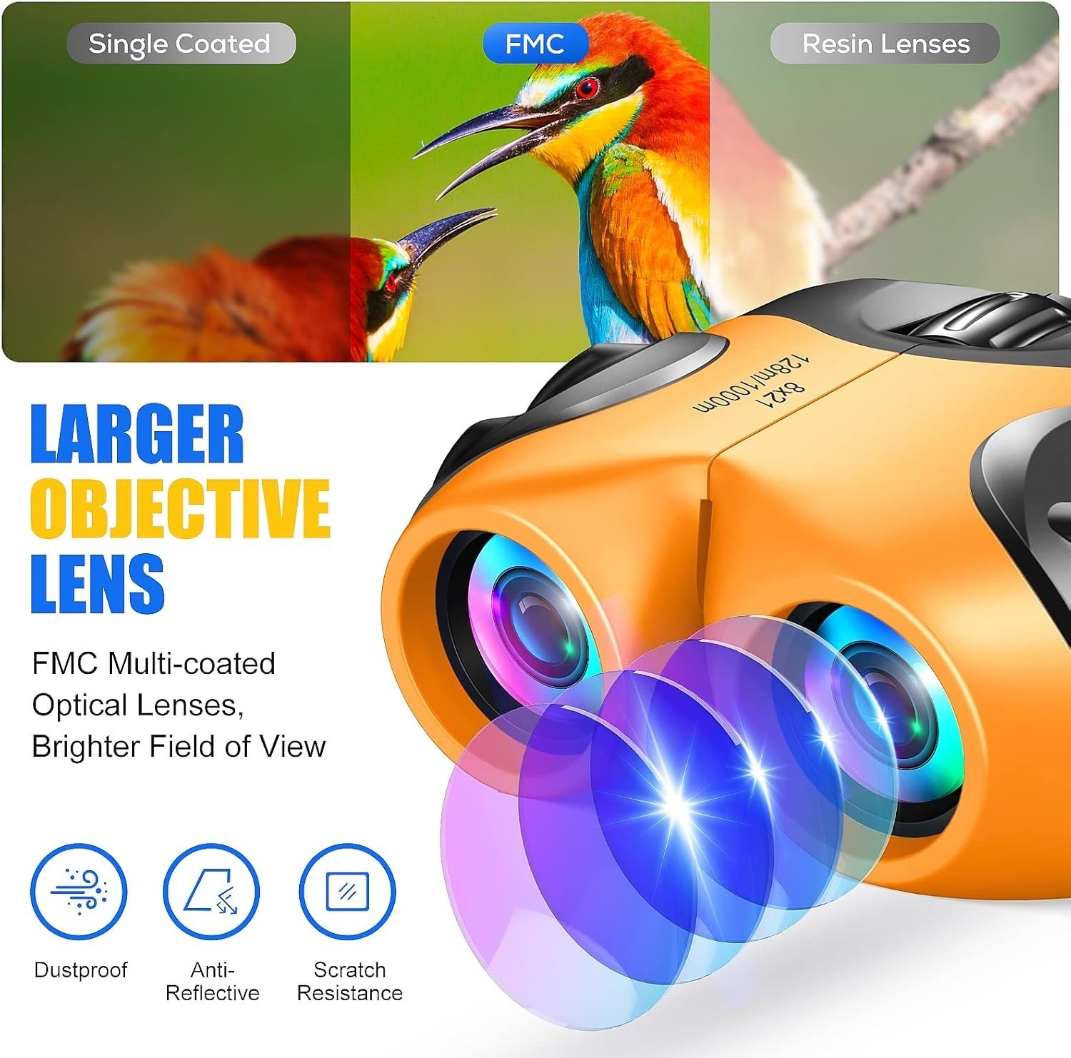LET'S GO! Kids Binoculars Compact Shockproof High Resolution Toy