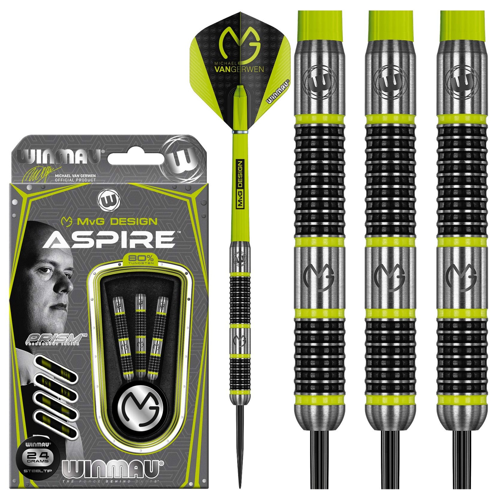Winmau Michael Van Gerwen Mvg Aspire Tungsten Steeltip Darts Set 24G Prism