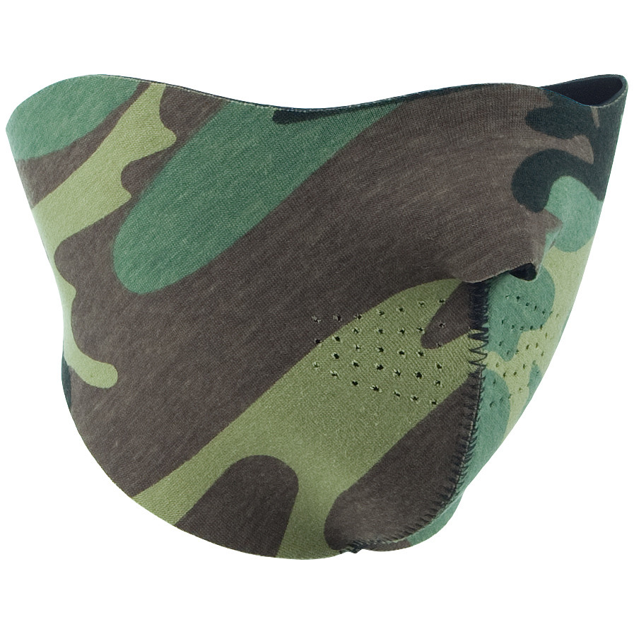 Reversible Single Neoprene Combat Half Face Mask Paintball Black & Woodland Camo