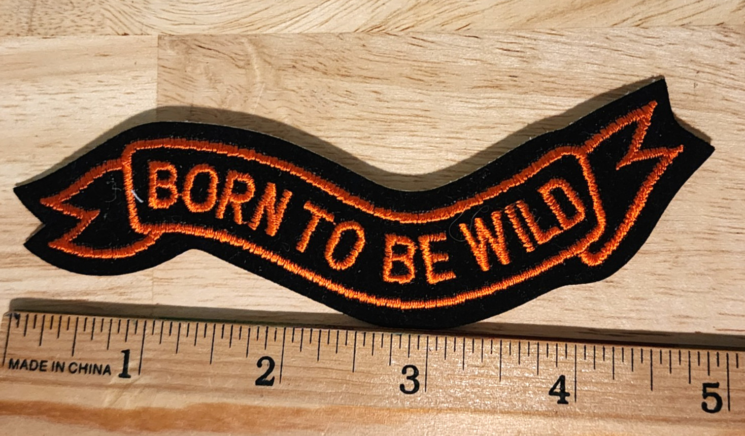 Born To Be Wild Orange/black Ribbon EMROIDERED SEW ON MC BIKER PATCH