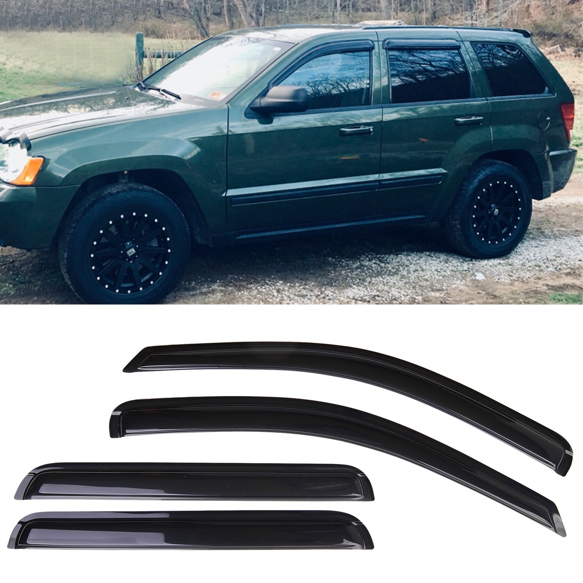 Set of Window Visors Sun Shade Rain Guard Fit Jeep Grand Cherokee 2005 2006-2010
