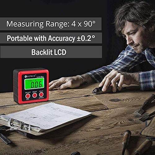 Digital Angle Finder, Backlight LCD Digital Angle Gauge Protractor Red