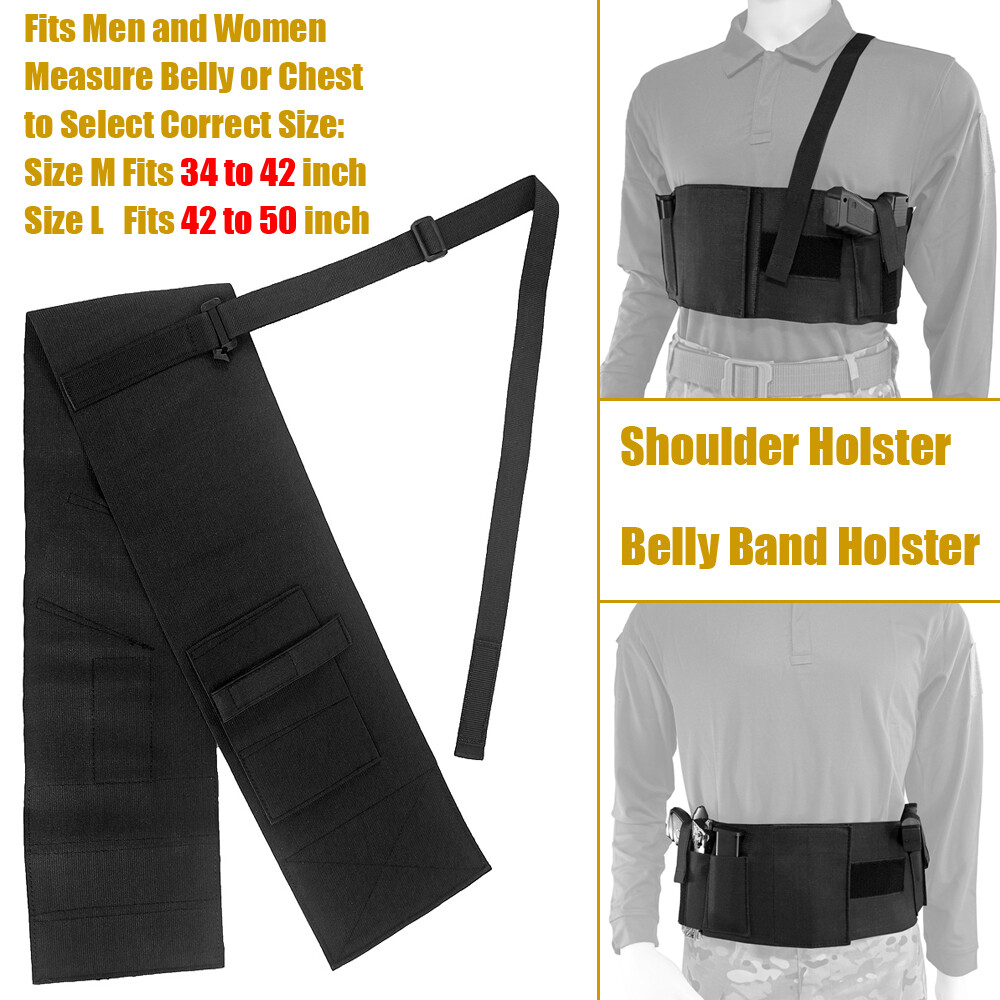 Tactical Belly Band Shoulder Gun Holster 2-in-1 Design for Right Hand Pistol Use