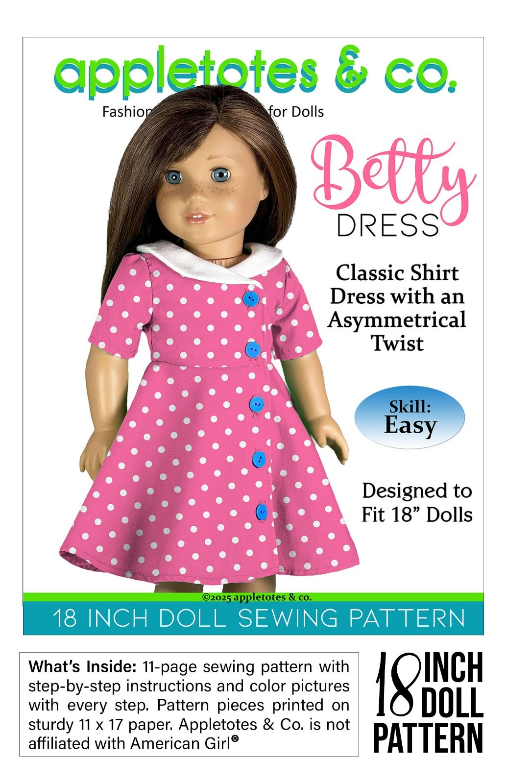 18 Inch Doll Clothes Pattern | Betty Dress Fits 18" Dolls such as American Girl