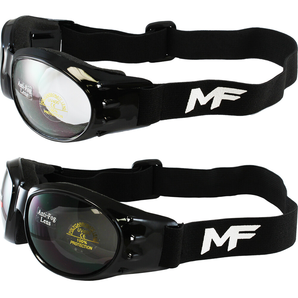 2 Moto MF Vulcan Padded Motorcycle Goggles Black Frames, Clear/Smoke Lens