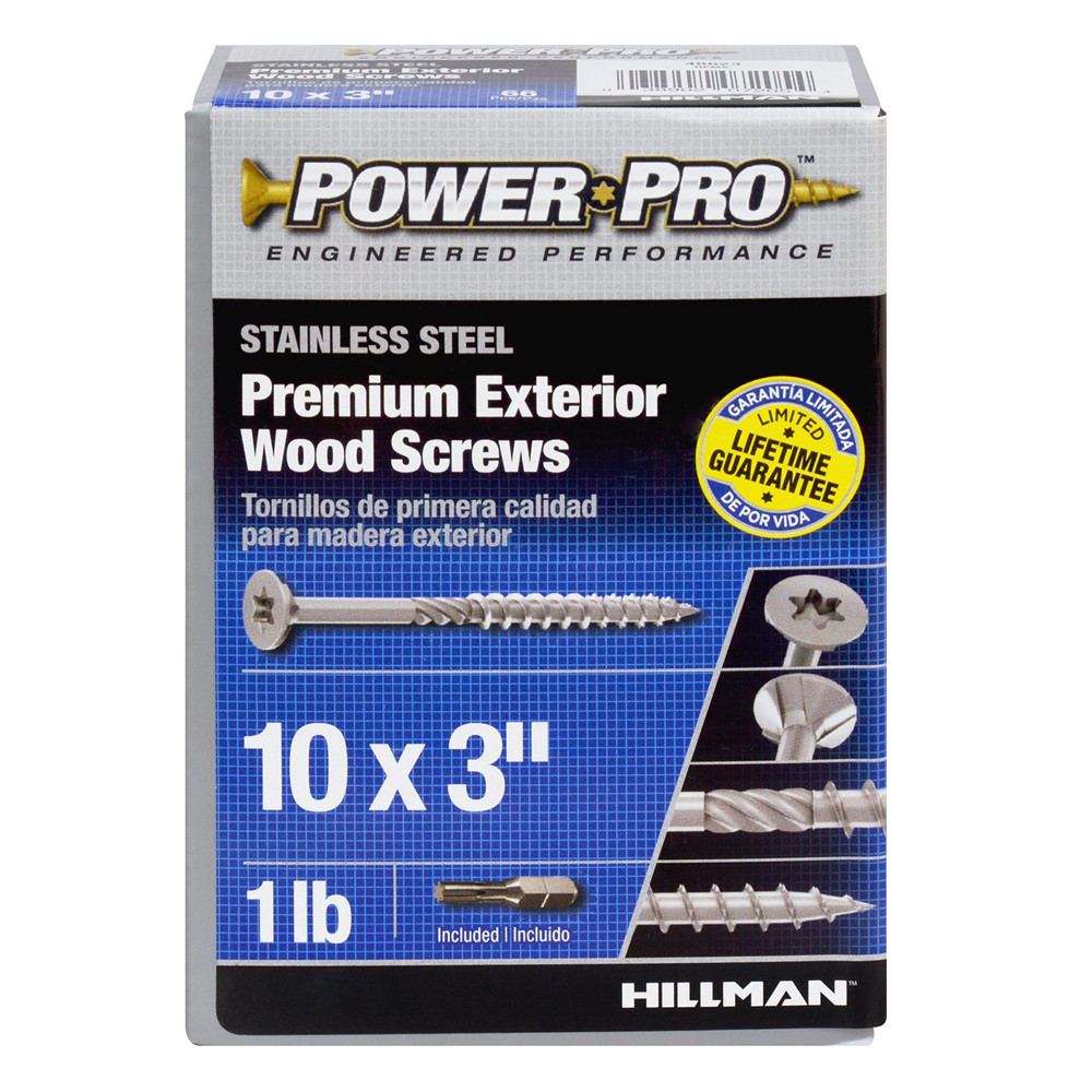 Hillman 48623 Premium 305 Stainless Steel Wood Screws (#10 x 3") 1LB Box (66Ct)