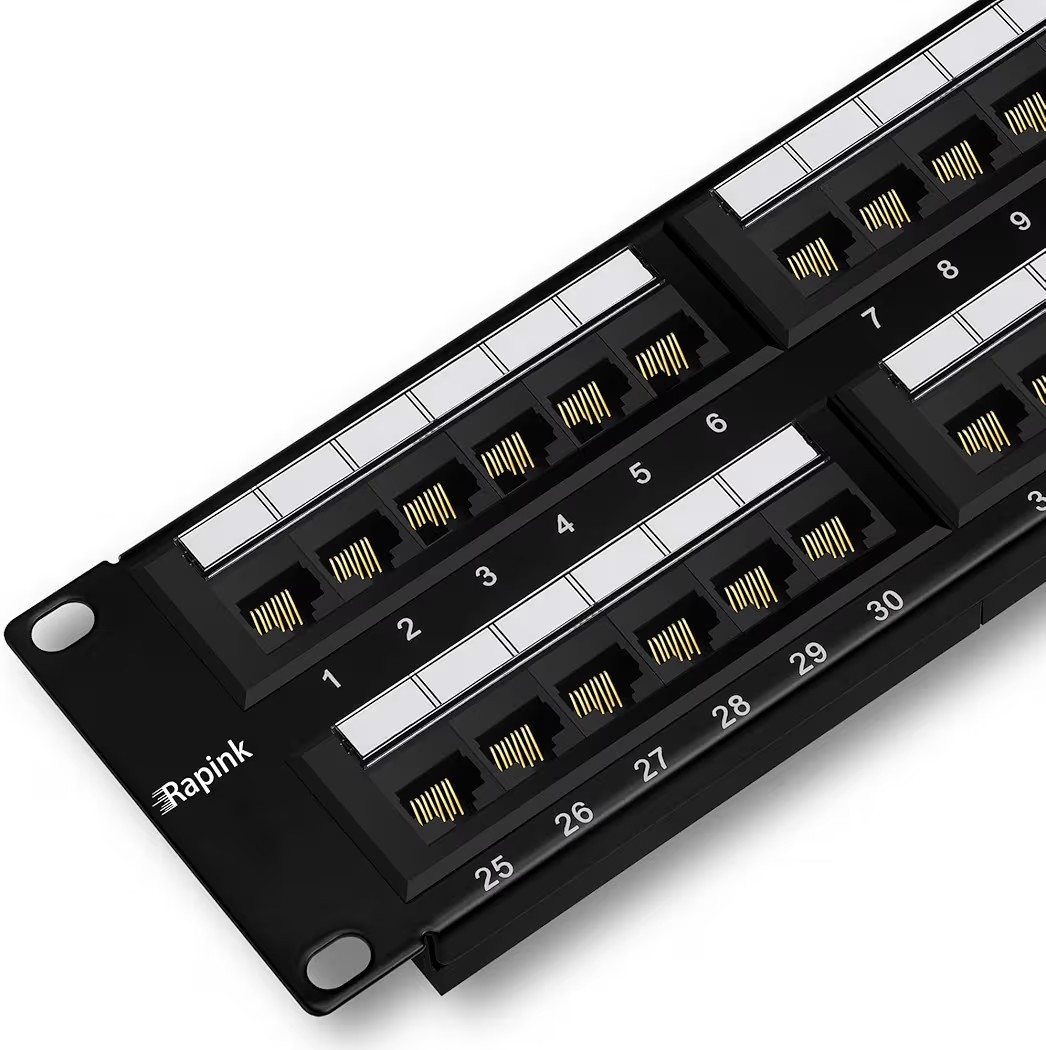 Rapink Patch Panel 48 Port Cat6 10G Support, Network Patch Panel UTP 19-Inch