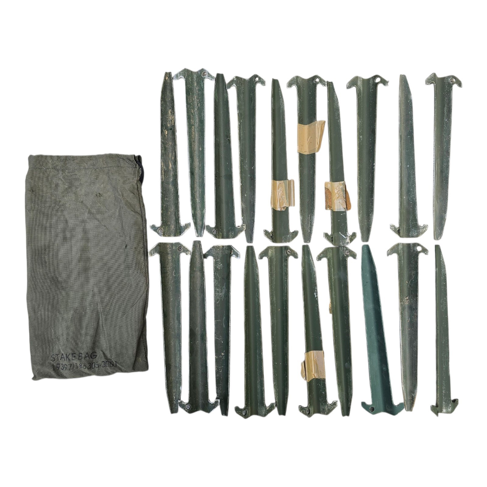 LOT OF 20 US GI MILITARY 12" GREEN METAL TENT STAKES USGI ARMY CAMP SURPLUS CAMP