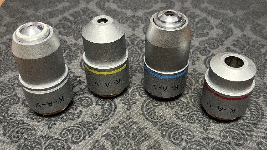K-A-V Objective Lens 4-Piece Set 100x/1.25 Oil , 40x/ 0.65 , 10x/0.25 , 4x/0.10.