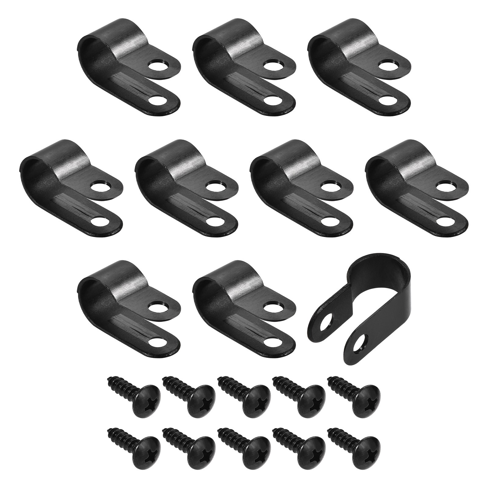 50Pcs R-type Cable Clips Wire Management Clamp with Screws Nylon 0.41 inch Black