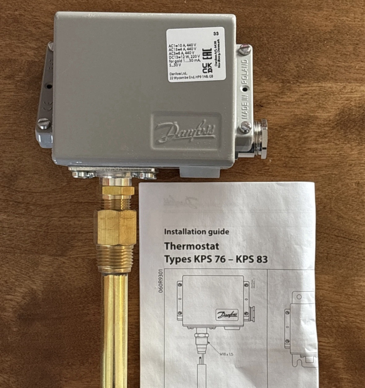 Danfoss Auto Reset Thermostat KPS79 KPS 79 060L416366 Rigid Sensor 122-212°F