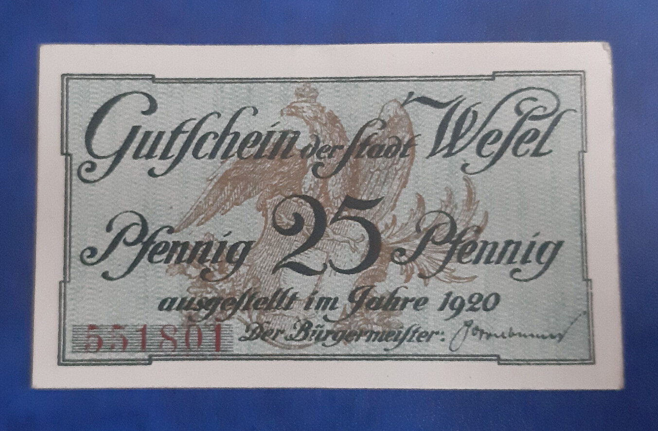 WESEL NOTGELD 25 PFENNIG 1920 EMERGENCY MONEY GERMANY BANKNOTE (20460)