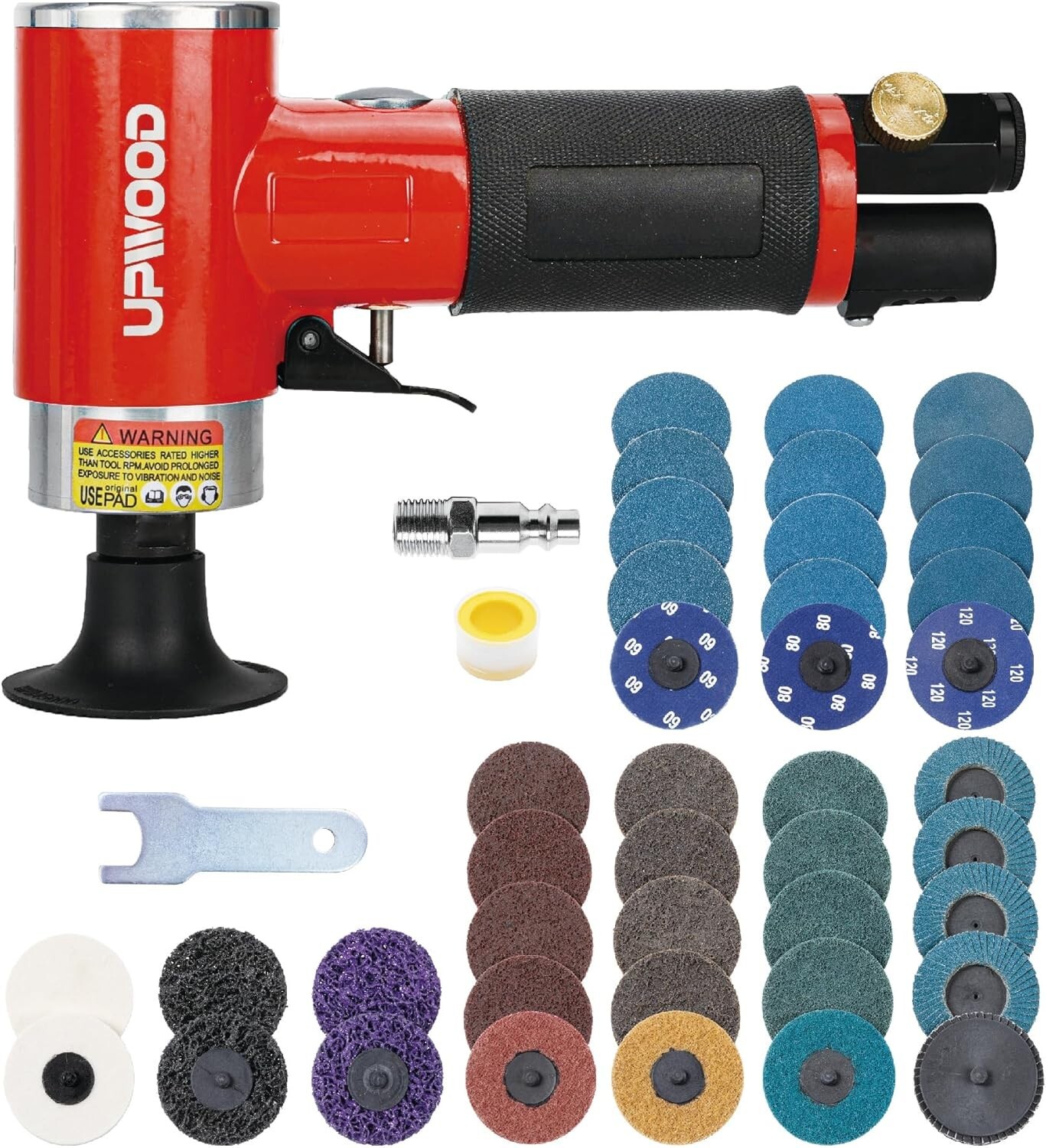 Pneumatic Mini Orbital Sander Grinder Polisher Kit, 2 inch Air Right Angle Su...