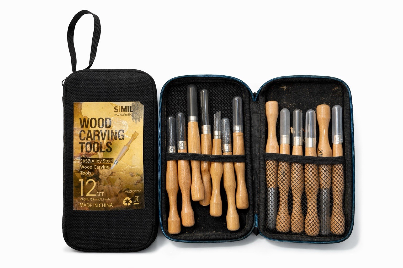 12-Piece Wood Carving Tool Set – SKS7 Alloy Steel Blades with Wooden Handles