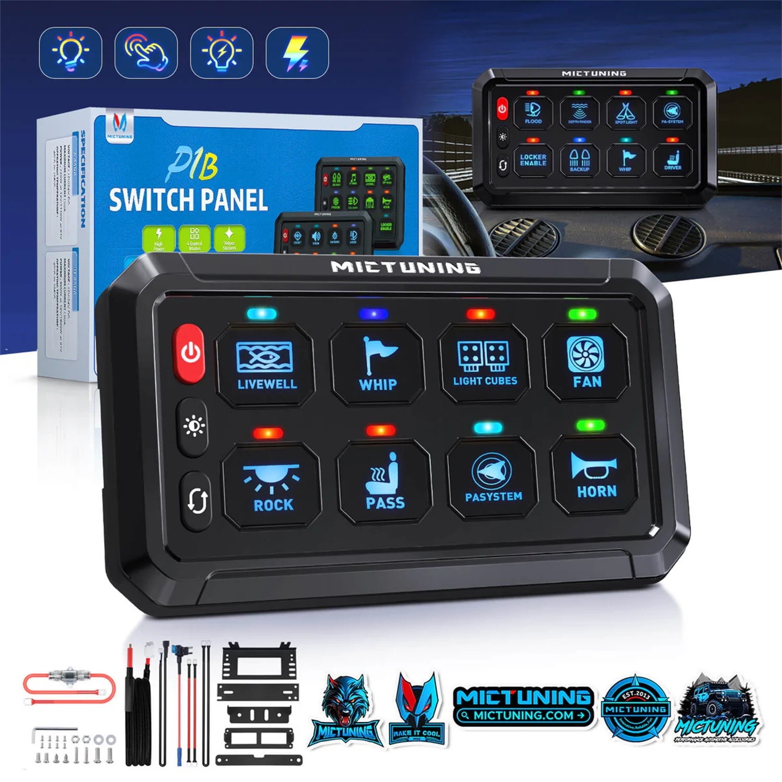 MICTUNING 8 Gang Switch Panel LED Circuit Control Relay System Box Truck Marine