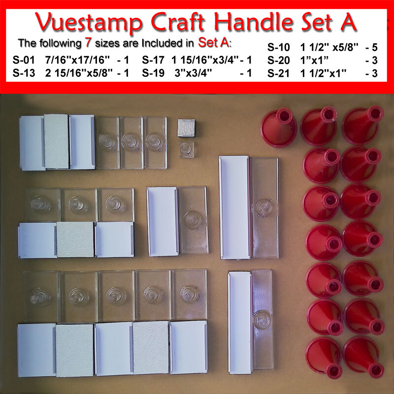 VUESTAMPS CRAFT HANDLES SET #A - 15 COMPLETE STAMP HANDLES! - 7 ASSORTED  SIZES!