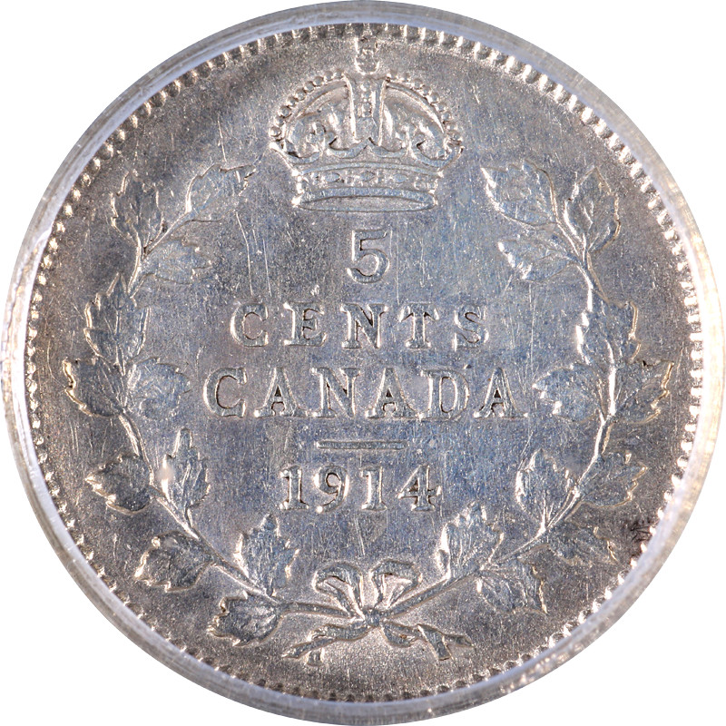 Canada 1914 Five (5) Cents ICG EF45 Details KM#22 - Cleaned