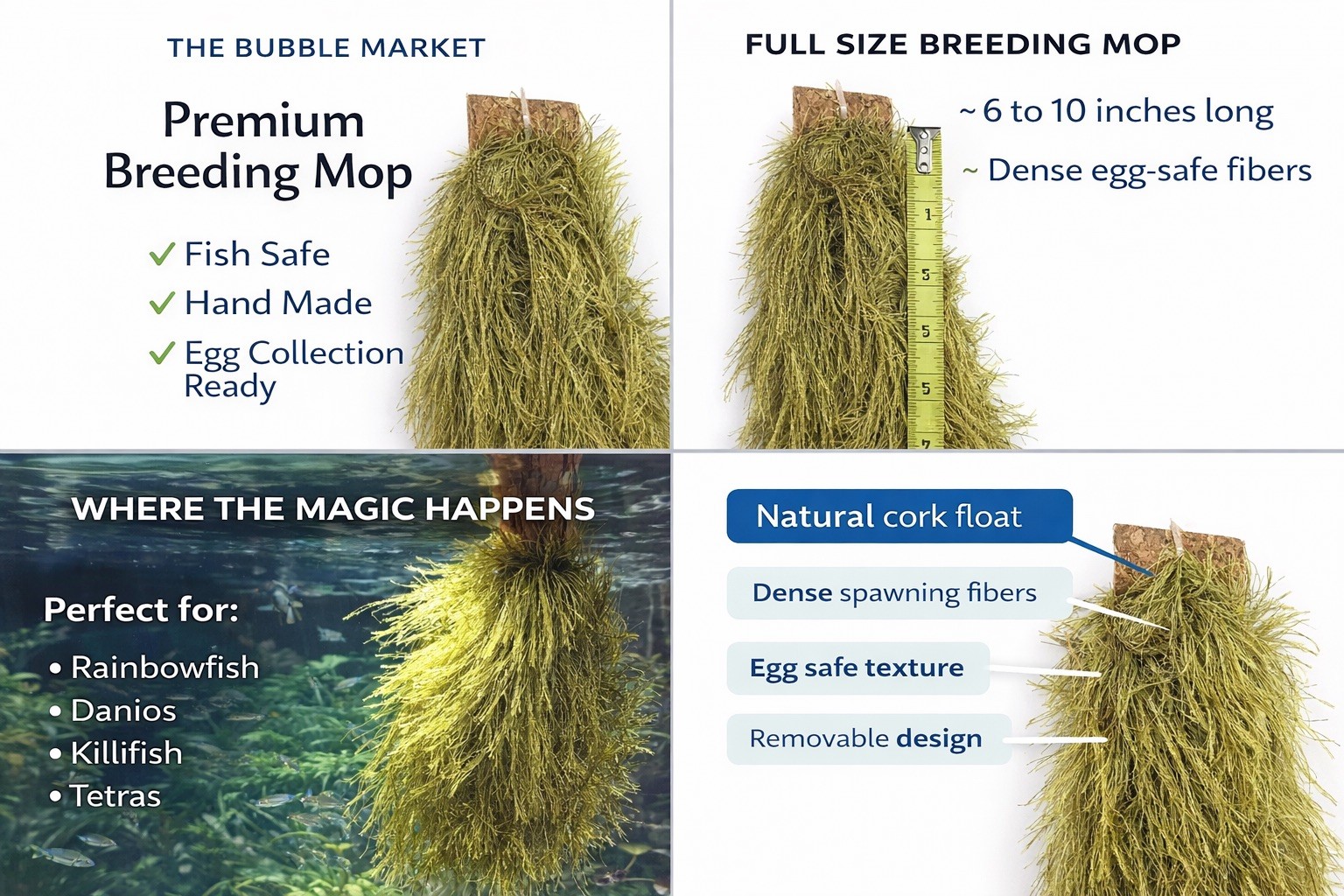 🐠 Premium Aquarium Breeding Mop – Handmade Floating Spawning Mop