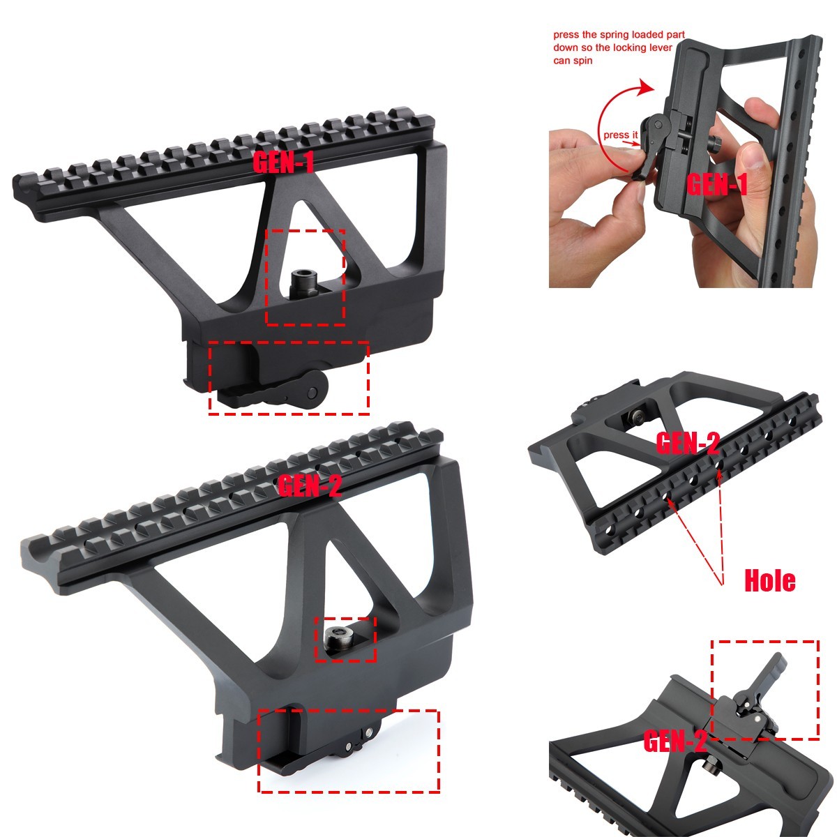 QD Side Rail Mount Red Dot Scope Mount 20mm Single Picatinny Scope Mount