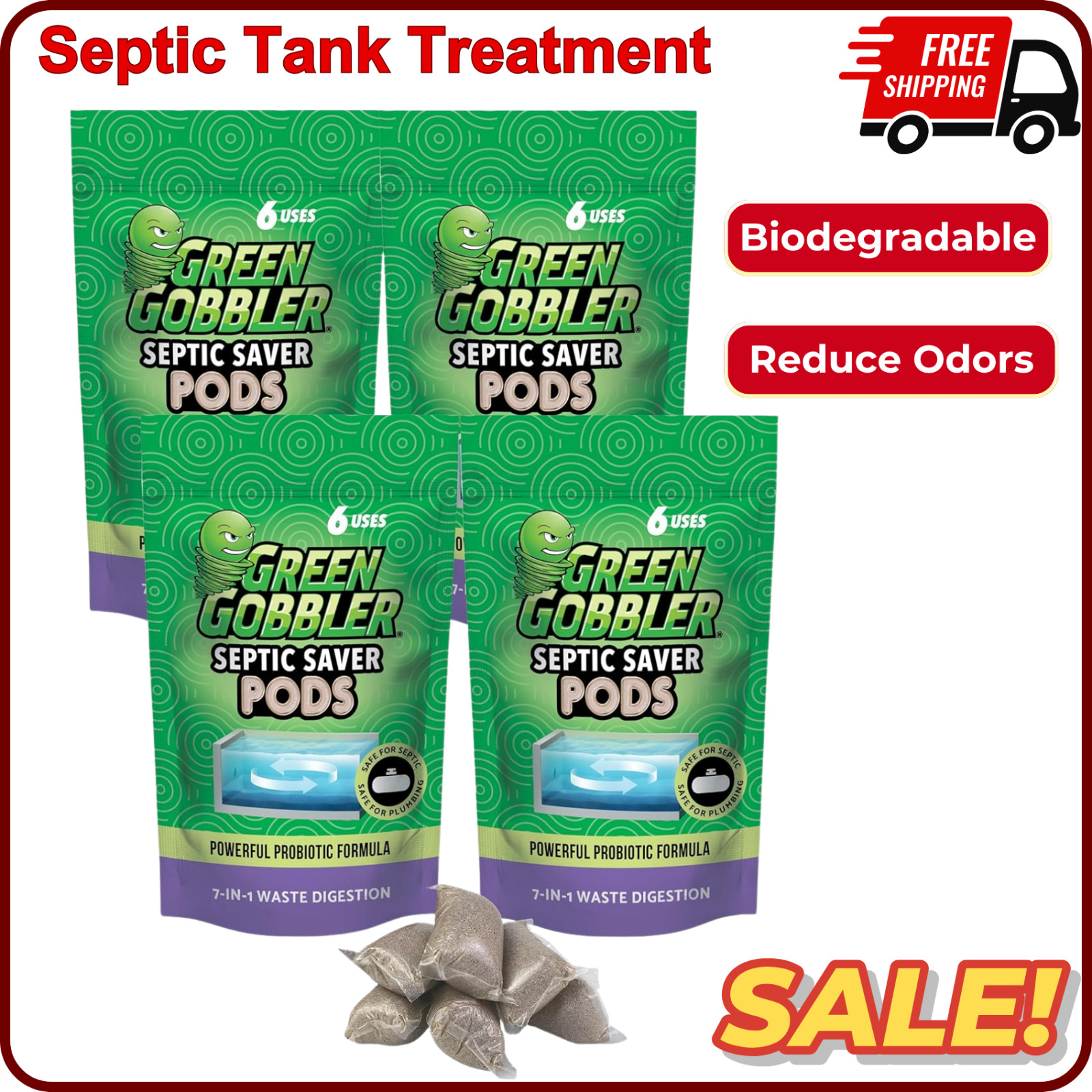 Green Gobbler Septic Saver Septic Treatment Pacs - 24 Month Supply Biodegradable
