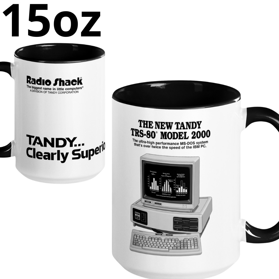 Vintage Tandy TRS-80 Model 2000 Radio Shack 15oz Ceramic Coffee Mug Retro Tech.