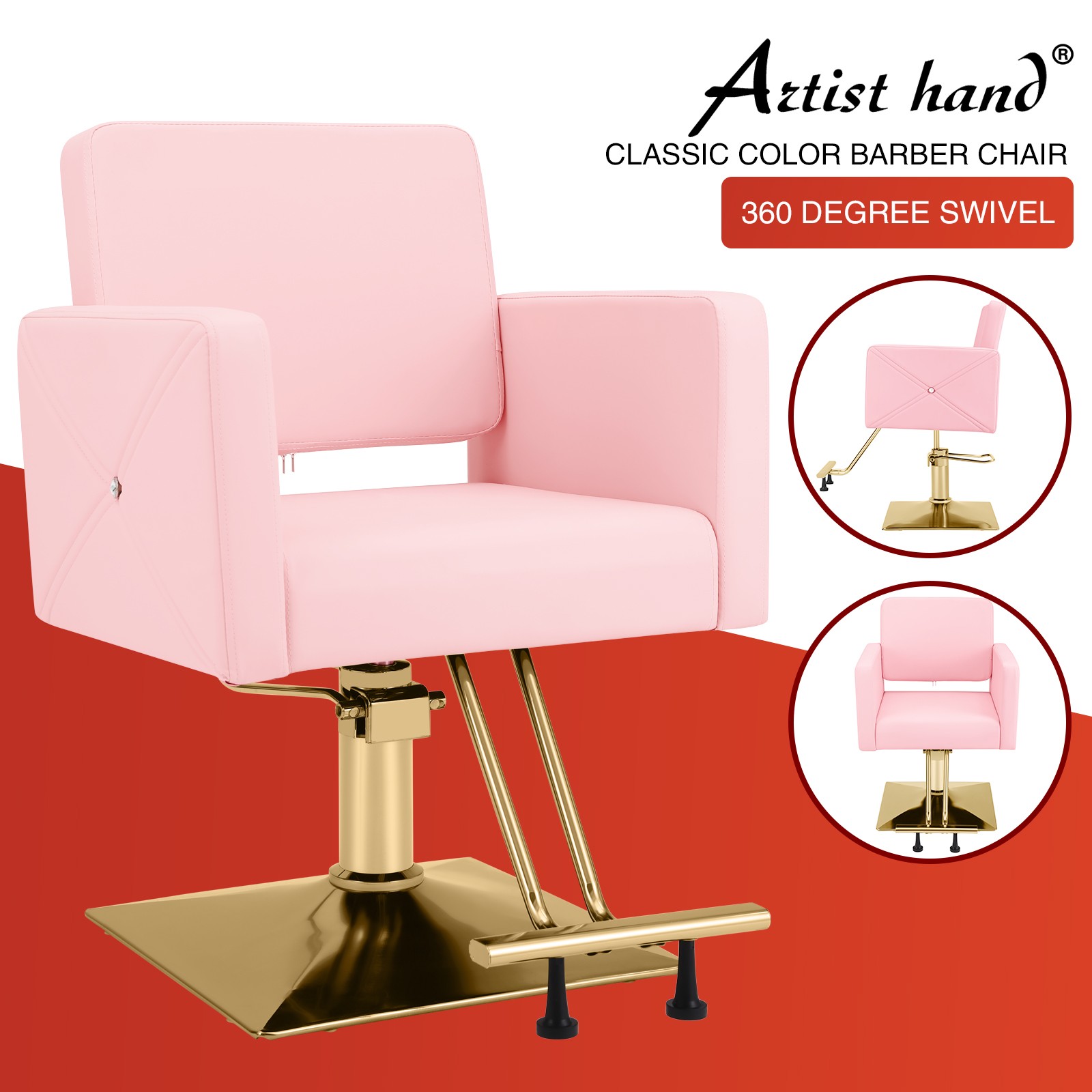 Pink+Gold Heavy Duty Hydraulic Barber Chair Hair Styling Salon Beauty 360°Swivel