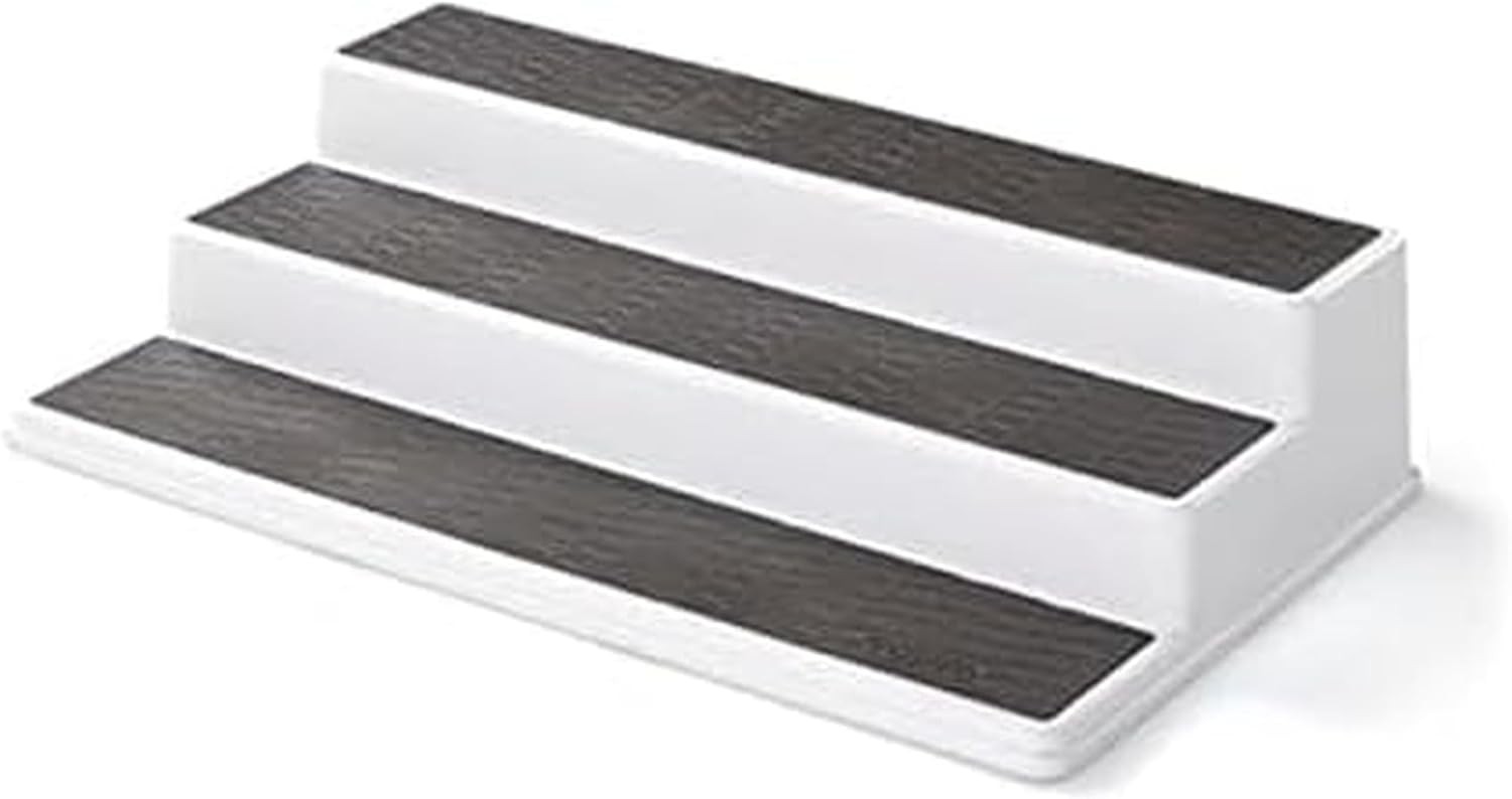 Copco 3 Tier Non Skid Spice Rack Organizer for Kitchen Cabinet White Gray