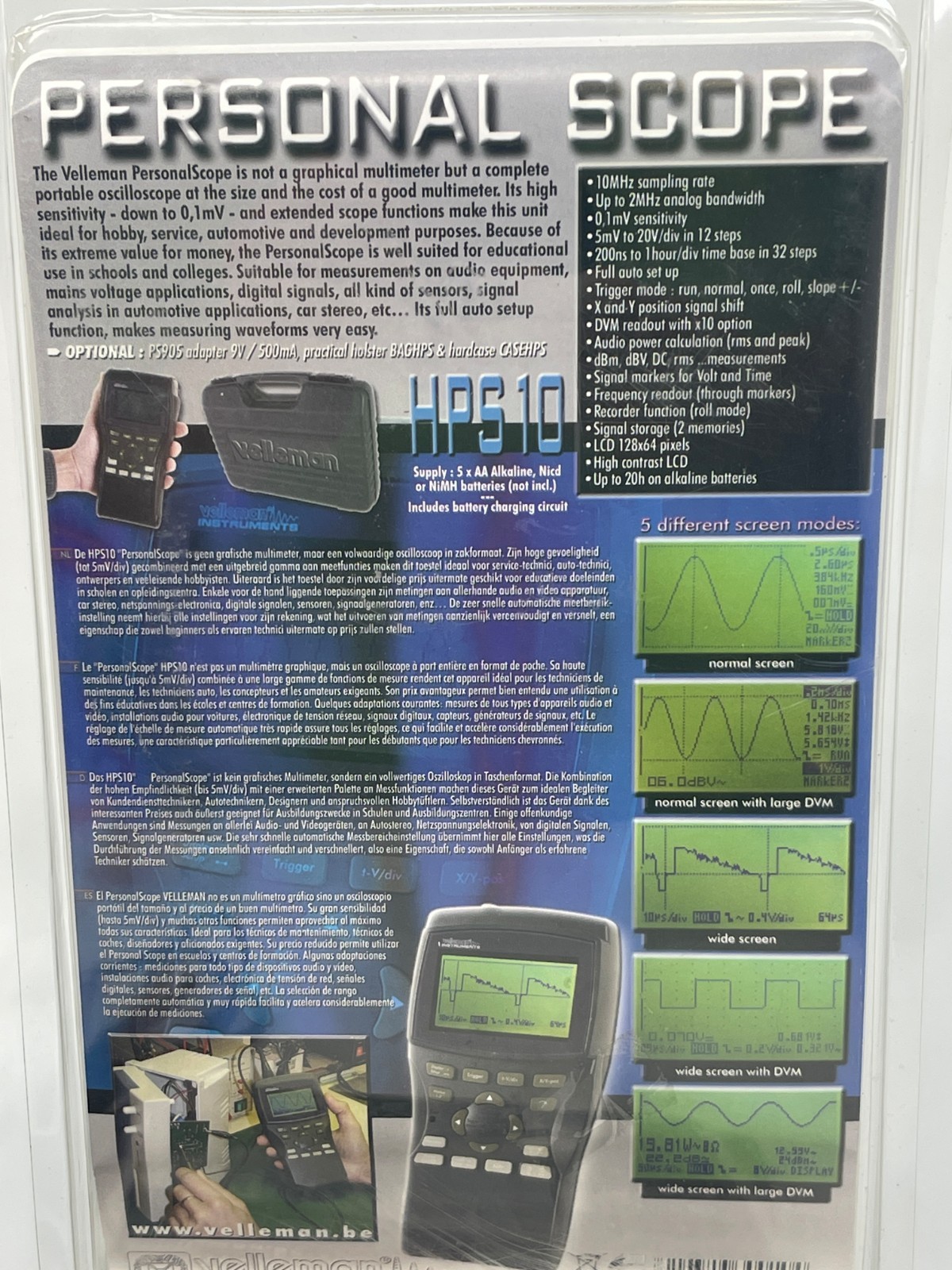 Velleman HPS10 Personal Scope Handheld Oscilloscope – Tested & Working