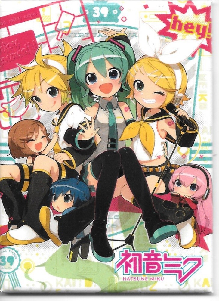 Hatsune Miku Anime Sitting with Group on White Image Refrigerator Magnet UNUSED
