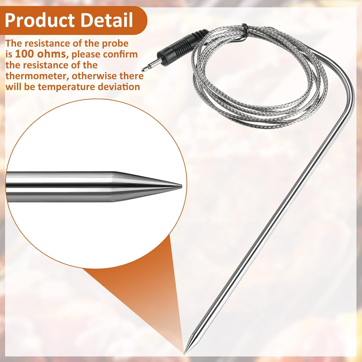 3 Pieces Meat Temperature Probe Thermometer Replacement for Grills and Smokers 2