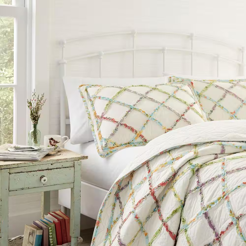 Ruffle Garden 1-Piece Beige Geometric Cotton Standard Sham