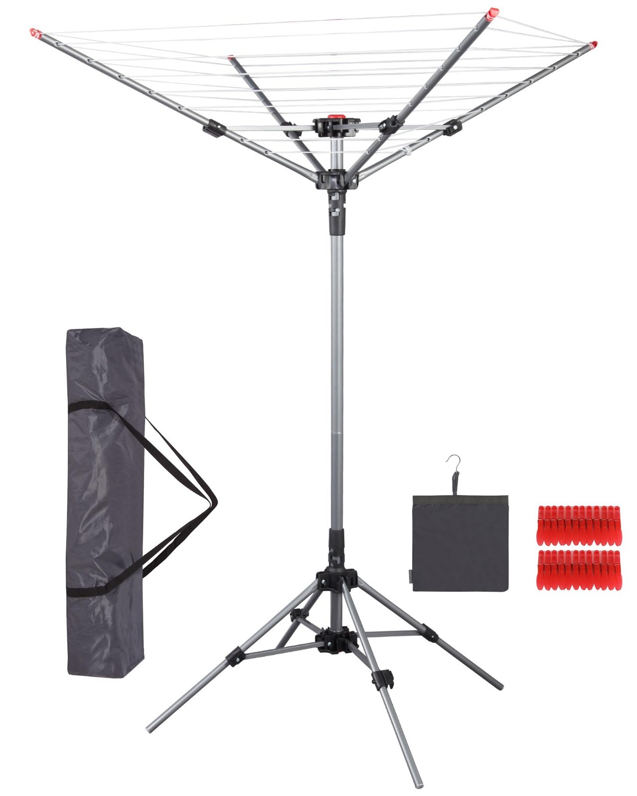 Portable Umbrella Clothes Drying Rack - 8 Lines, 82ft Drying Space, Adjustable H
