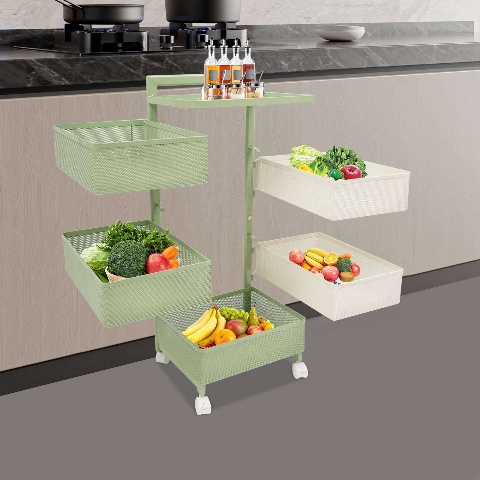 Rotating Storage Rack, Kitchen Organizer With Rotating Basket