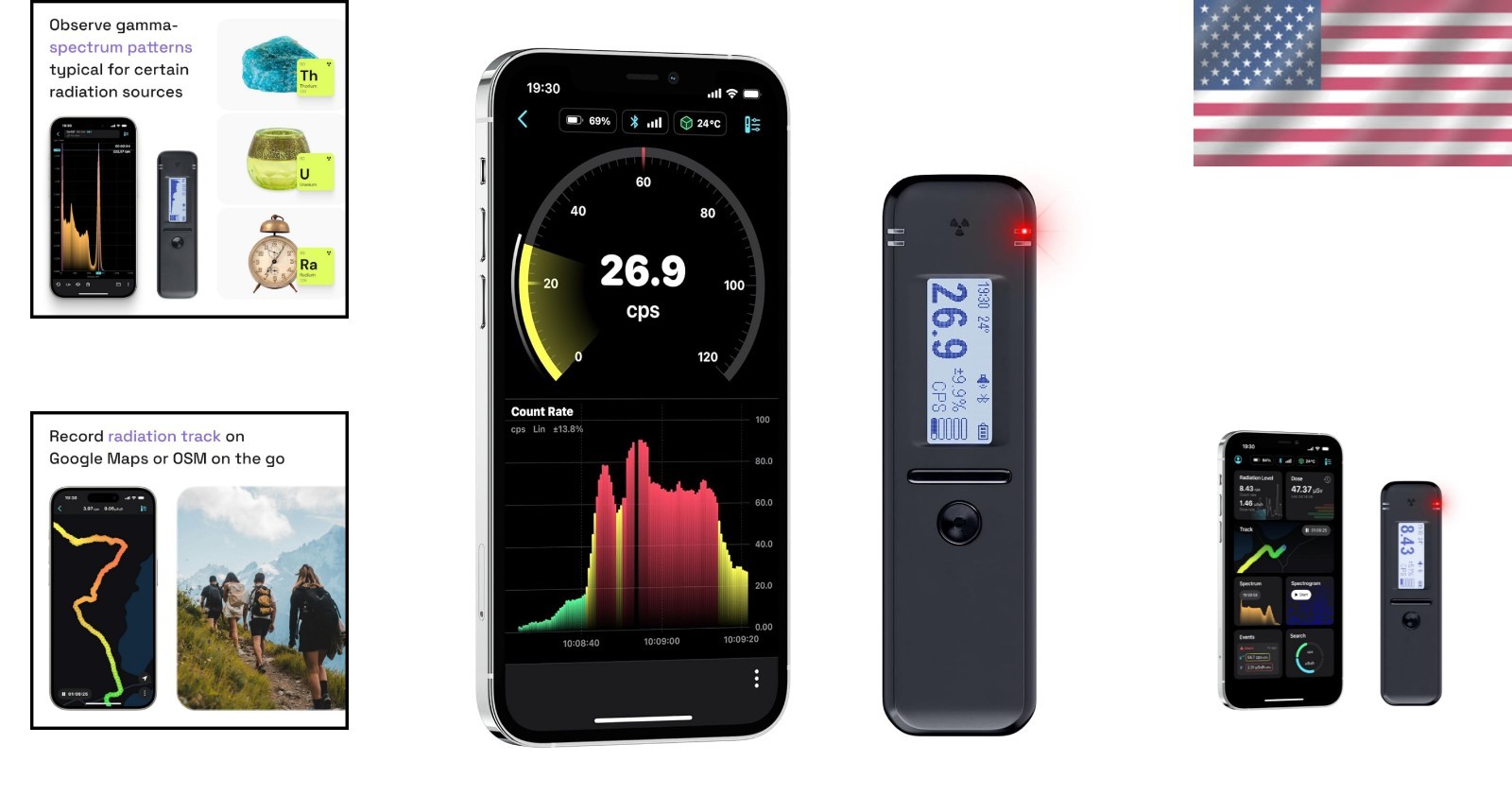 Advanced Geiger Counter with Isotope Visualization and Mobile App Functionality