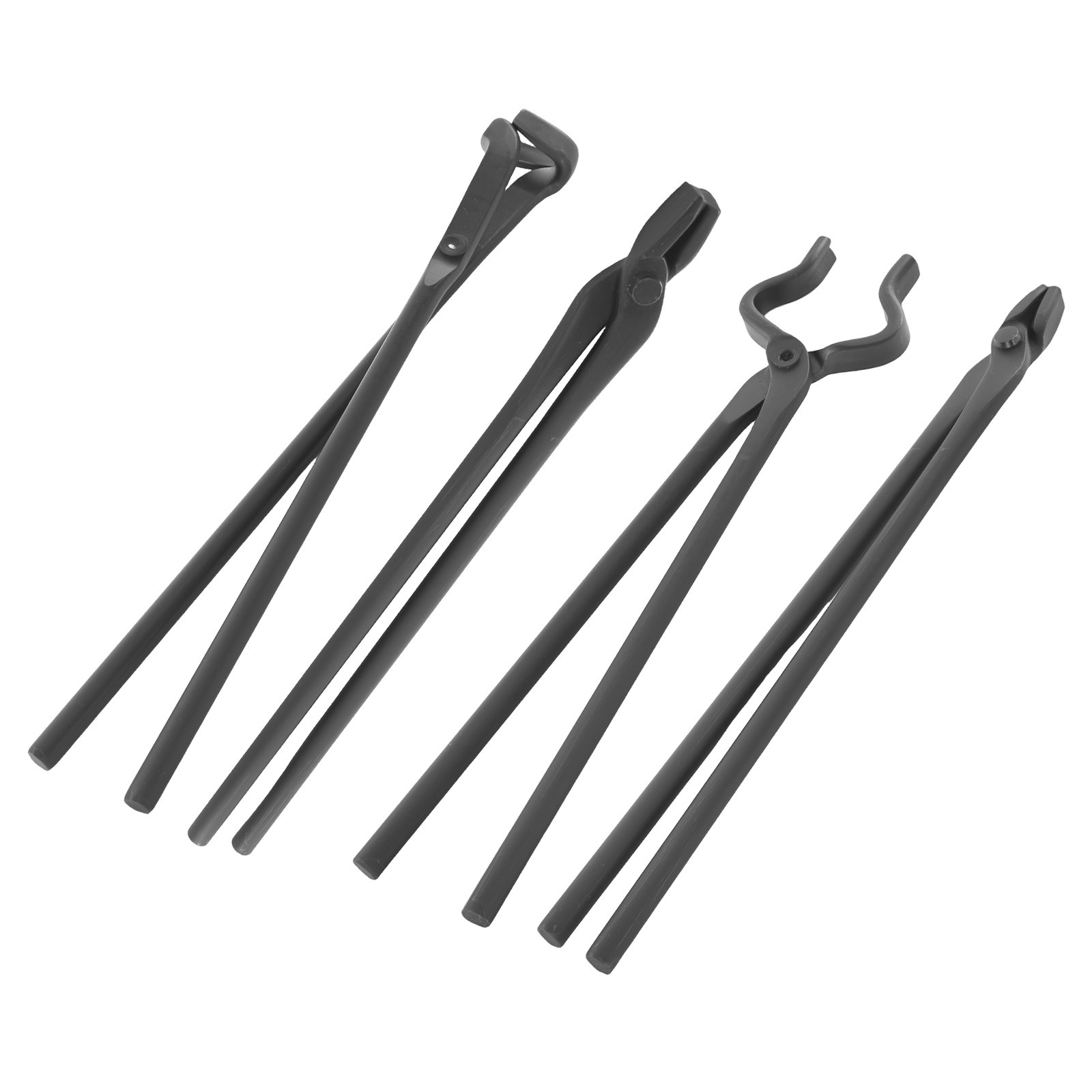 4pc Carbon Steel Blacksmith Tongs Flat V Bit Blade Wolf Jaw Forging Tools Set