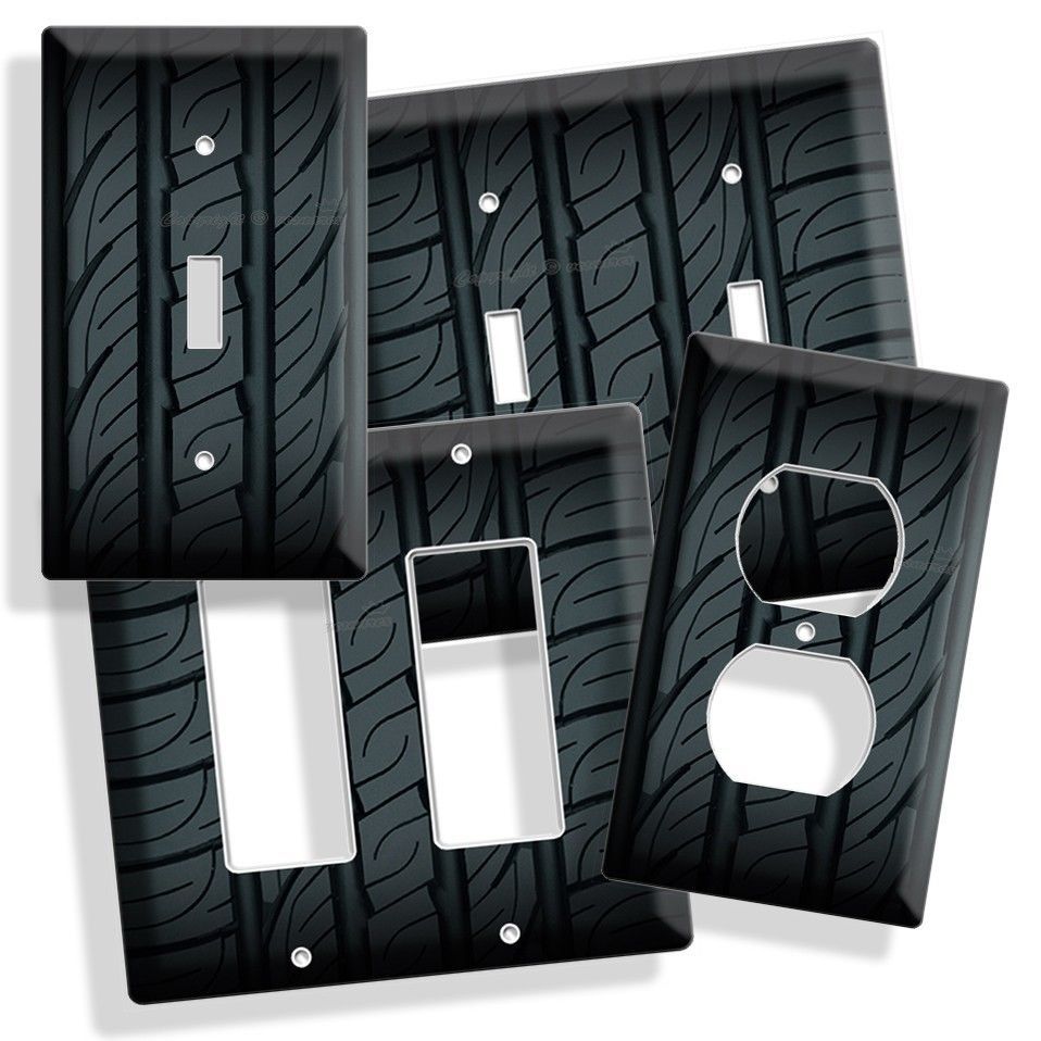 SPORTS CAR TRUCK RUBBER TIRE LOOK LIGHT SWITCH WALL PLATE AUTO CAR GARAGE HD ART