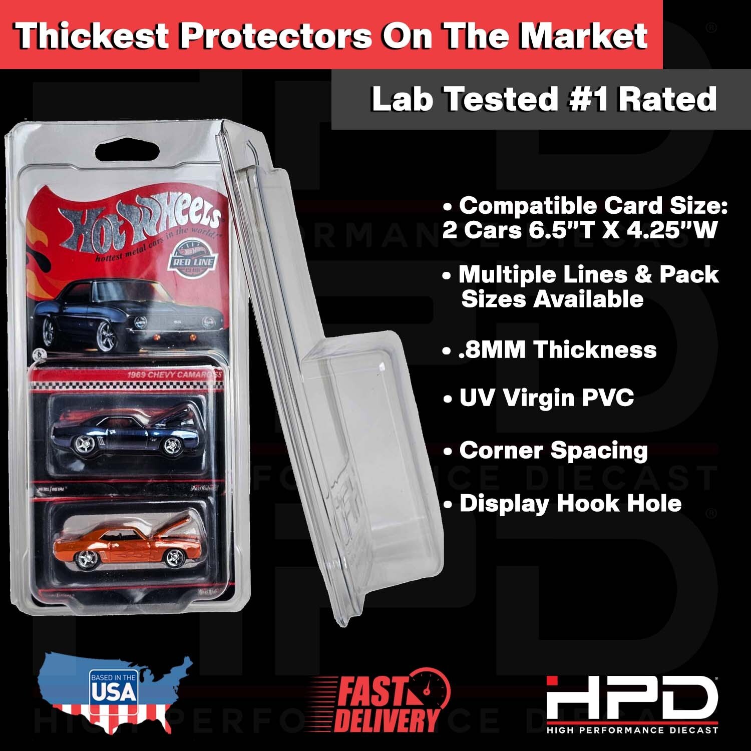 QTY 200 HPD PROTECTOR CASE HOT WHEELS MAINLINE MATCHBOX (2-CAR STACK)  .8MM