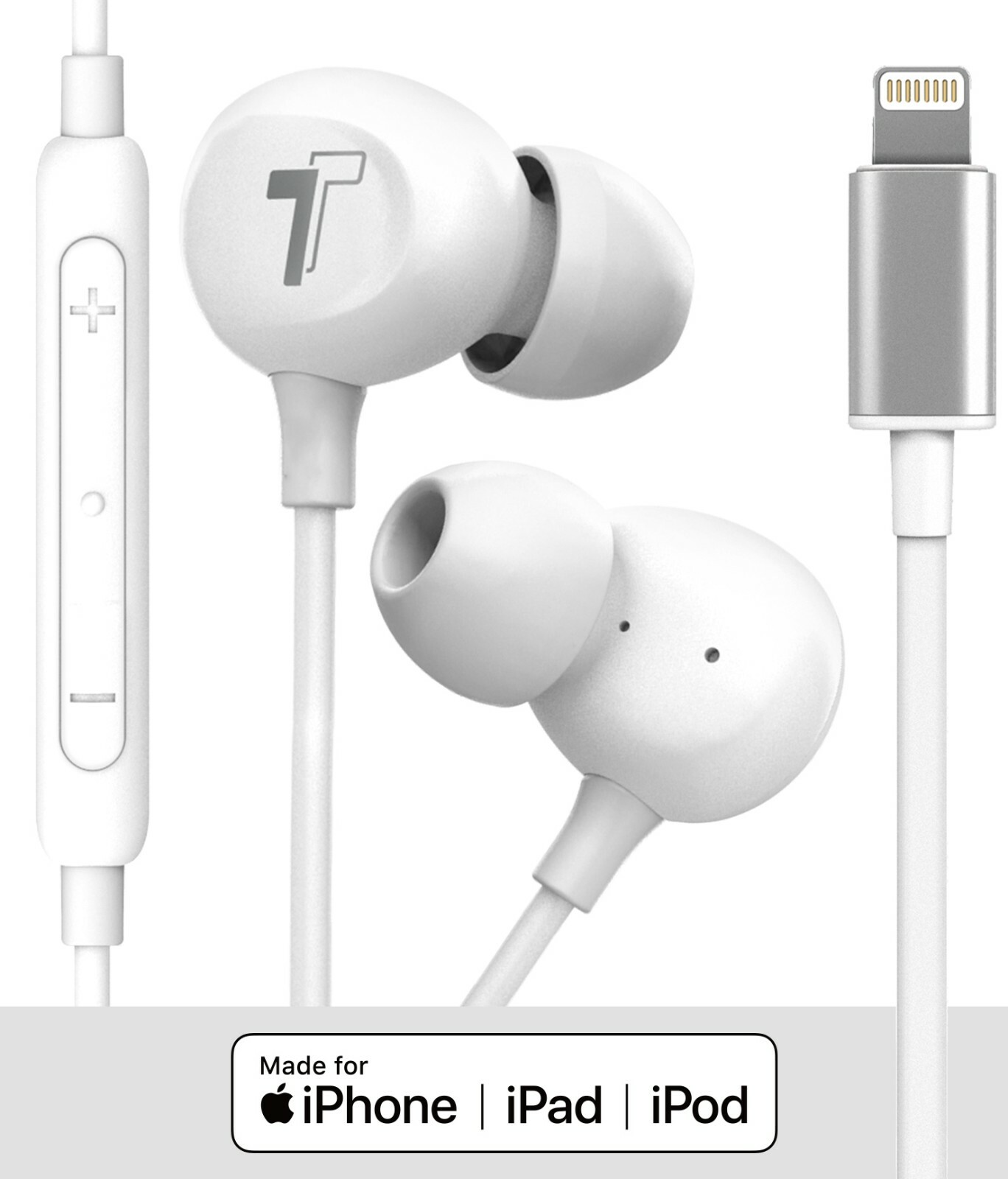 MFi APPLE CERTIFIED Lightning Connector Headphones for iPhone, Earphones w/ Mic