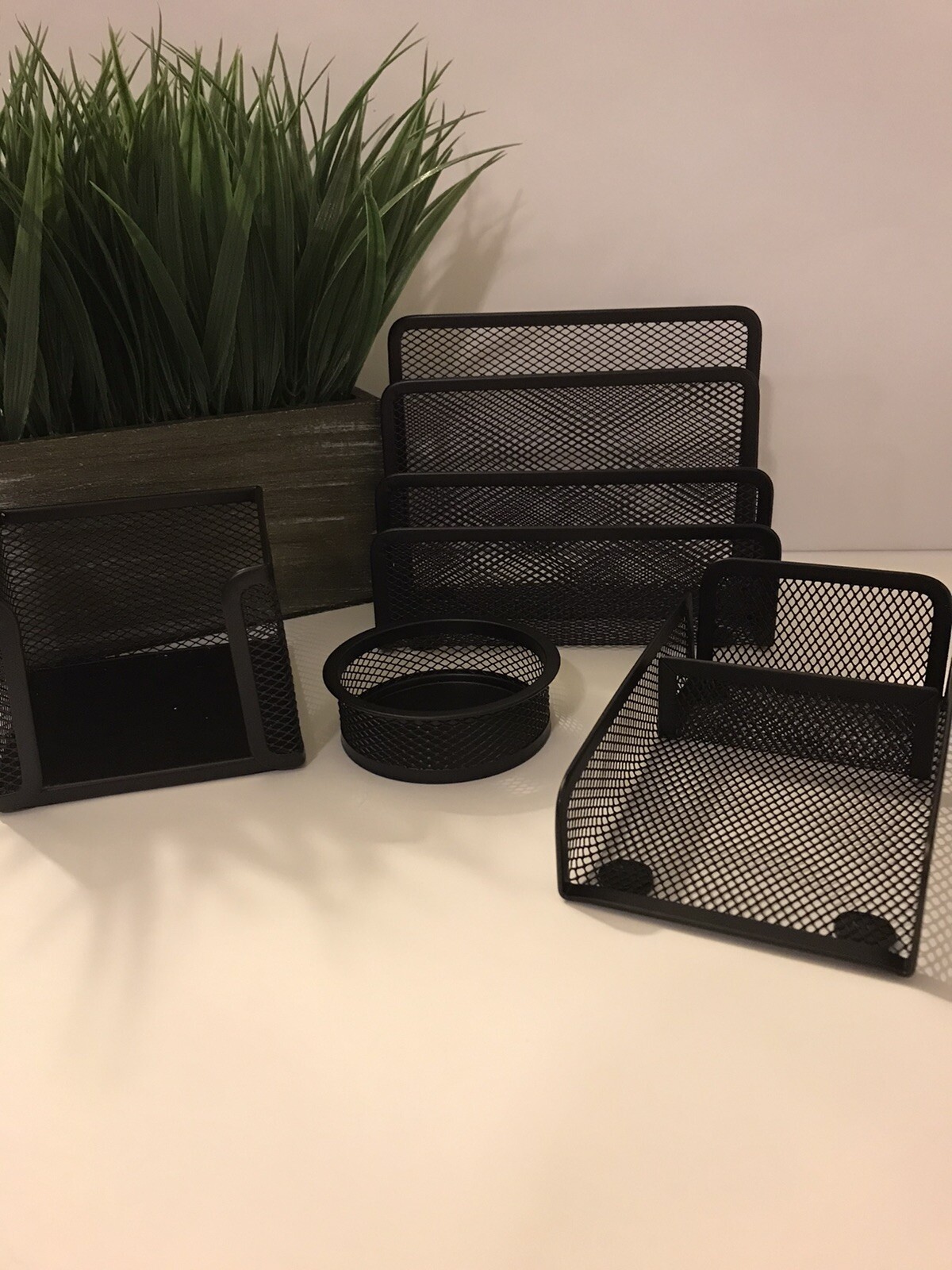NEW Desk Organizer Storage Set. Sturdy Sleek Modern Design  Black  (4) Piece Set