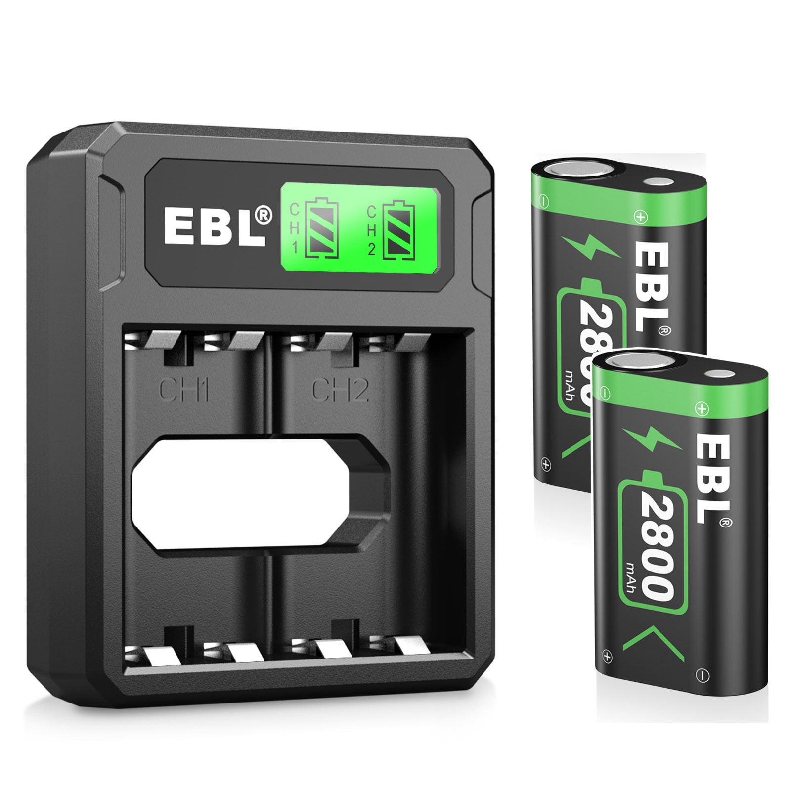 Rechargeable 2800mAh Battery x 2 + Charger for Xbox Series X|S One Controller