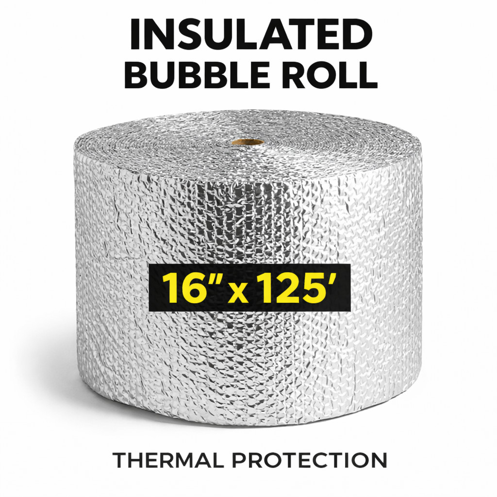 16" x 125' Thermal Insulated Bubble Roll Foil Wrap for Food Shipping Packaging