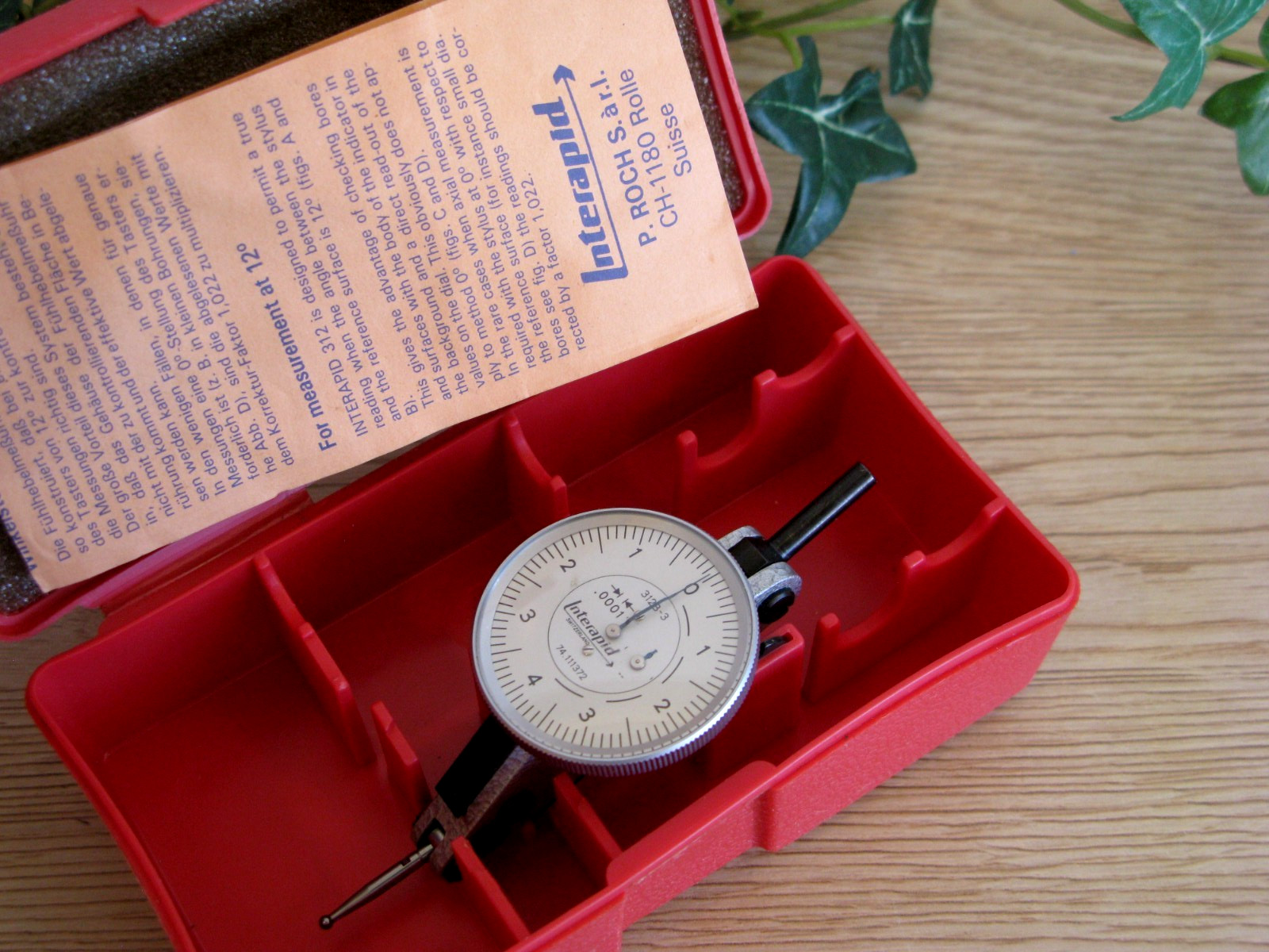 Interapid 312B-3 Dial Test Indicator .0005", Swiss Made