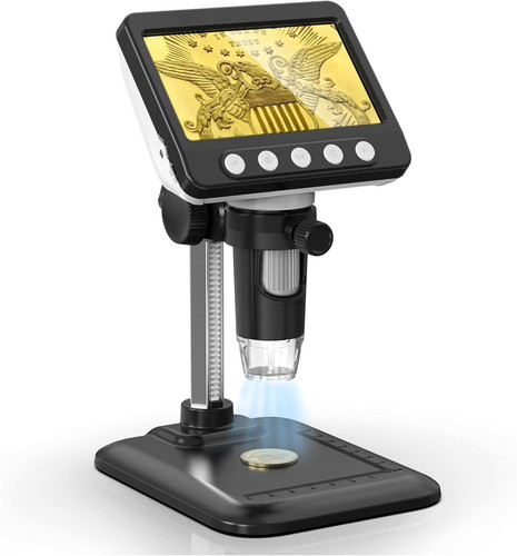 Coin Microscope, 4.3" LCD USB Digital Microscope 1000X Magnifier Black